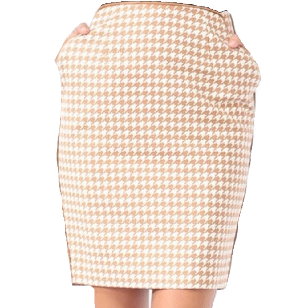 FINAL SALE Tan houndstooth pencil skirt